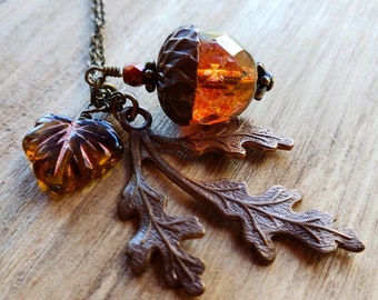 Eichel Halskette, Wald Halskette Schmuck, Wald Halskette, Eichel Anhänger, Brautjungfer Geschenk, Natur Schmuck, Herbst Halskette, Eichenblatt