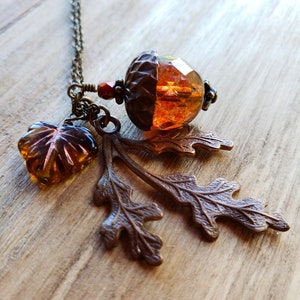 Acorn Necklace, Woodland Necklace Jewelry, Forest Necklace, Acorn Pendant, Bridesmaid Gift, Nature Jewelry, Autumn Necklace, Oak Leaf