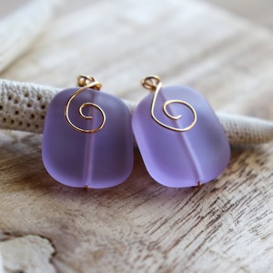 Purple Sea Glass Earrings, Sea Glass Jewelry, Beach Jewelry, Wire Wrapped Jewelry, Bridesmaid Jewelry, Bridal Earrings, Wedding Earrings