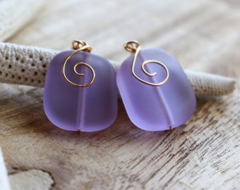 Purple Sea Glass Earrings, Sea Glass Jewelry, Beach Jewelry, Wire Wrapped Jewelry, Bridesmaid Jewelry, Bridal Earrings, Wedding Earrings
