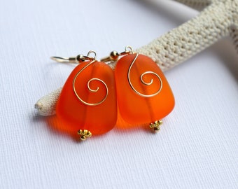 Orange Sea Glass Earrings, Seaglass Earrings, Sea Glass Jewelry, Beach Glass Earrings, Beach Glass Jewelry, Beach Jewelry, Seaglass Jewelry