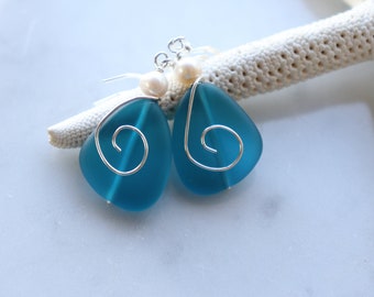 Teal Sea Glass Earrings, Seaglass Earrings, Sea Glass Jewelry, Beach Glass Earrings, Beach Glass Jewelry Beach Jewelry Seaglass Jewelry Maui