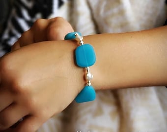 Bracciale in vetro marino, gioielli in vetro marino Bracciale in vetro marino Gioielli da sposa Bracciale da sposa Bracciale da sposa Bracciale damigella d'onore Vetro da spiaggia