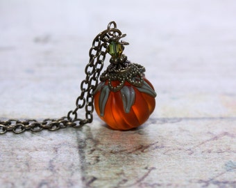 Fall Necklace Lamp Work Necklace Halloween Necklace Pumpkin Jewelry Halloween Jewelry Pumpkin Pendant Pumpkin Necklace Jack O Lantern