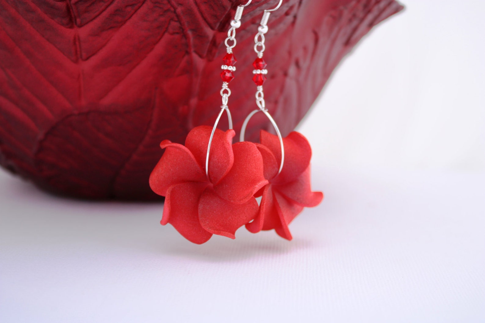 Red Flower Earrings Wedding Earrings Red Plumeria Earrings Etsy UK
