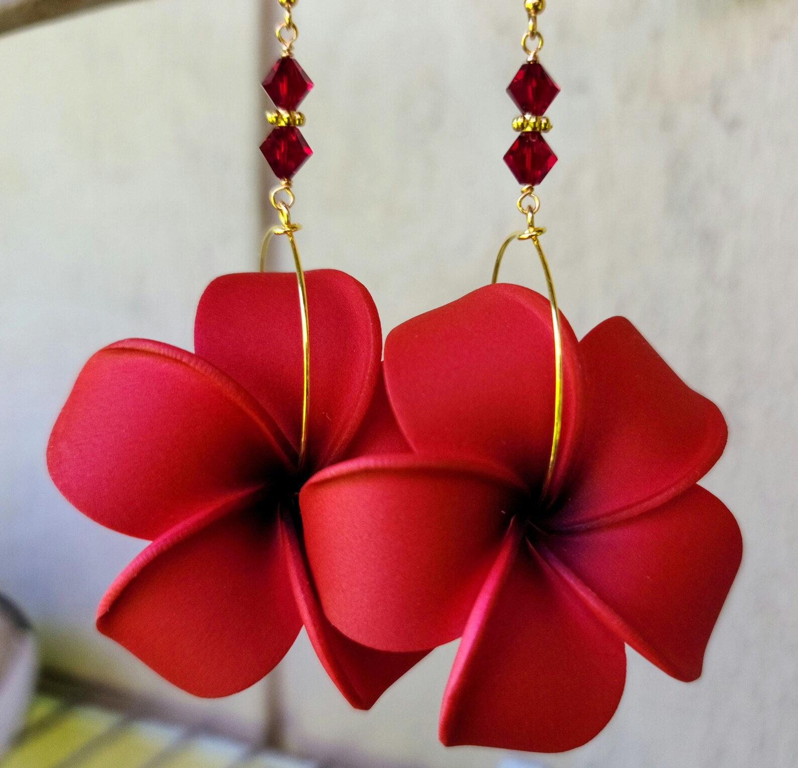 red floral earrings