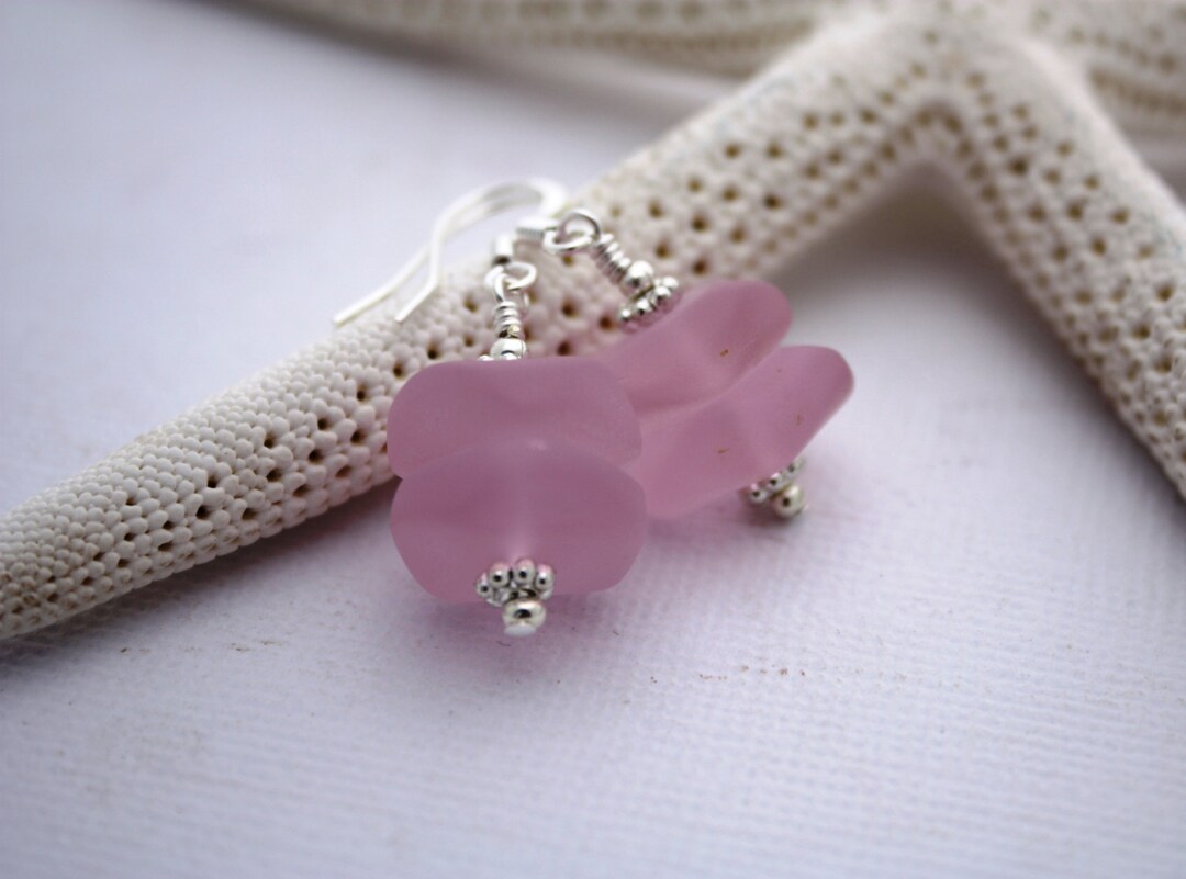 Pink Sea Glass Hoop Earrings