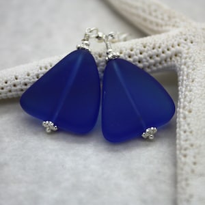 Sea Glass Earrings, Sea Glass Jewelry, Beach Jewelry, Summer Earrings, Hawaiian Jewelry, Cobalt Blue Seaglass Earrings, Seaglass Jewelry