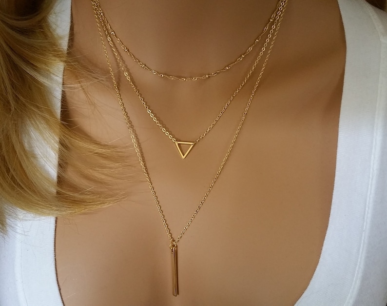 Gold Layering Necklace, Layered Necklace Skinny Bar Stacking Necklace, Stacked Necklace Layer Necklace Multi Strand Necklace Bar Necklace image 3