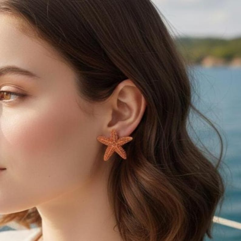Pendientes de estrella de mar y aguamarina, pendientes de estrella de mar, joyas de estrella de mar, boda en la playa, pendientes de sirena Ariel, joyería de sirena, estilo náutico imagen 6