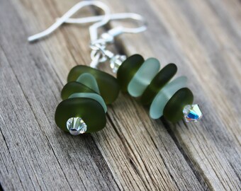 Green Sea Glass Earrings Hawaiian Jewelry Sea Glass Jewelry Beach Glass Earrings Summer Earrings Beach Jewelry Beach Jewelry Simple Earrings
