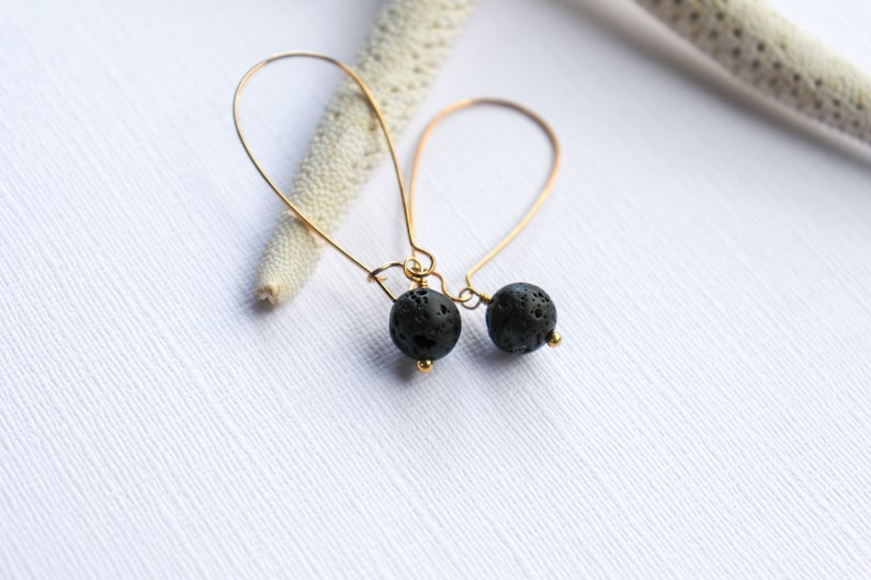 Lava Earrings, Diffuser Jewelry, Stone Earrings, Hawaiian Jewelry, Minimalist Earrings Essential Oil Jewelry, Simple Earrings Black Earrings image 1