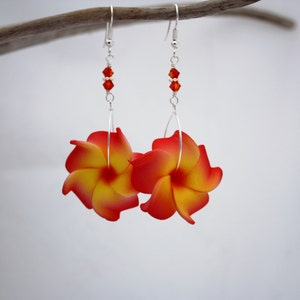 Orange Flower Earrings, Flower Jewelry, Orange Earrings, Plumeria Earrings, Summer Earrings, Bridal Earrings, Wedding Earrings, Statement