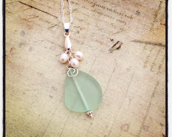 Aqua Sea Glass Necklace, Seaglass Necklace, Sea Glass Jewelry, Wedding Necklace, Bridal Necklace, Bridesmaid Beach Jewelry, Seaglass Jewelry
