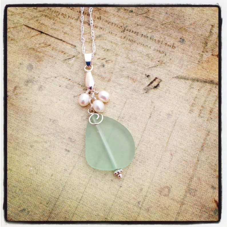 Aqua Sea Glass Necklace Seaglass Necklace Sea Glass Jewelry Etsy