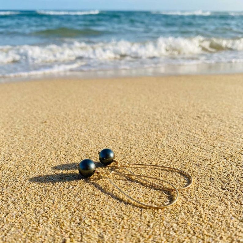 Tahitian Pearl Earrings • Pearl Drop Earrings • Simple Earrings • Everyday Earrings • Pearl Dangle Earrings • Bridal Earrings • Wedding image 5
