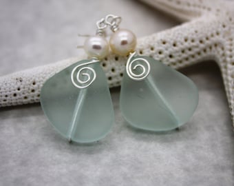 Aqua Sea Glass Earrings Seaglass Earrings, Sea Glass Jewelry, Beach Glass Earrings, Beach Glass Jewelry, Beach Jewelry Seaglass Jewelry Maui