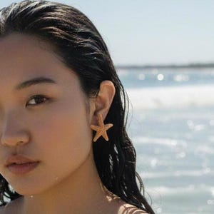 Pendientes de estrella de mar y aguamarina, pendientes de estrella de mar, joyas de estrella de mar, boda en la playa, pendientes de sirena Ariel, joyería de sirena, estilo náutico imagen 4
