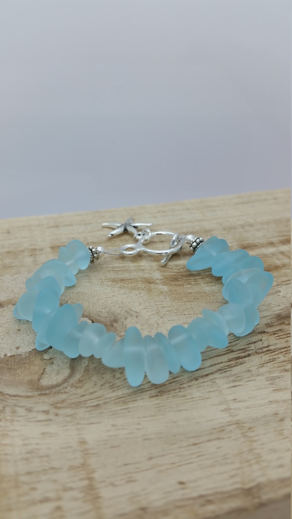 Aqua Sea Glass Bracelet, Mom Gift, Gift for Her, Sea Glass Jewelry, Hawaiian Jewelry, Beach Wedding, Bridesmaid Jewelry, Beach Glass Jewelry
