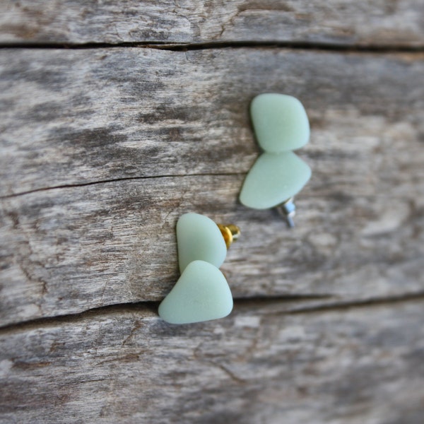 Jade Green Sea Glass Earrings Sea Glass Jewelry Stud Earrings Seaglass Beach Glass Jewelry Beach Glass Earring Hawaiian Jewelry Hawaii 075