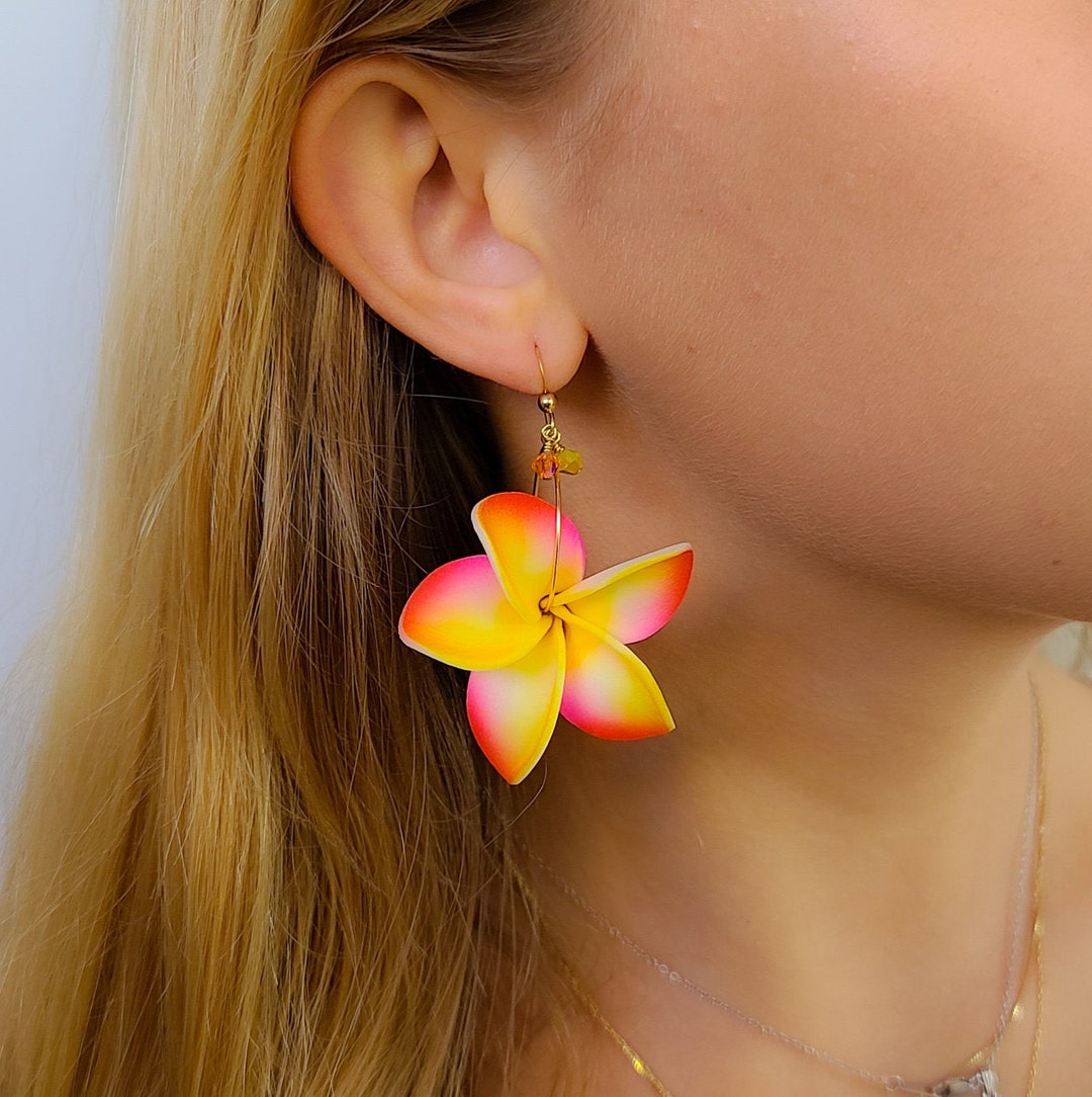 Rainbow Plumeria Flower Earrings Frangipani Floral Earrings Etsy