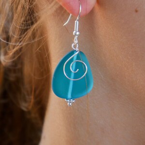 Teal Sea Glass Earrings Seaglass Earrings Sea Glass Jewelry Beach Glass Earrings Beach Glass ...