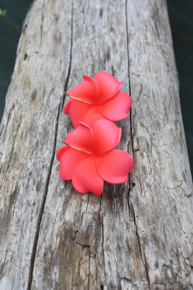 Pink Flower Earrings Plumeria Frangipani Floral Earrings Etsy UK
