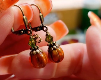 Pumpkin Earrings, Autumn Earrings, Halloween Jewelry, Halloween Gift, Fall Wedding, November Jewelry Thanksgiving Earrings, Holiday Earrings