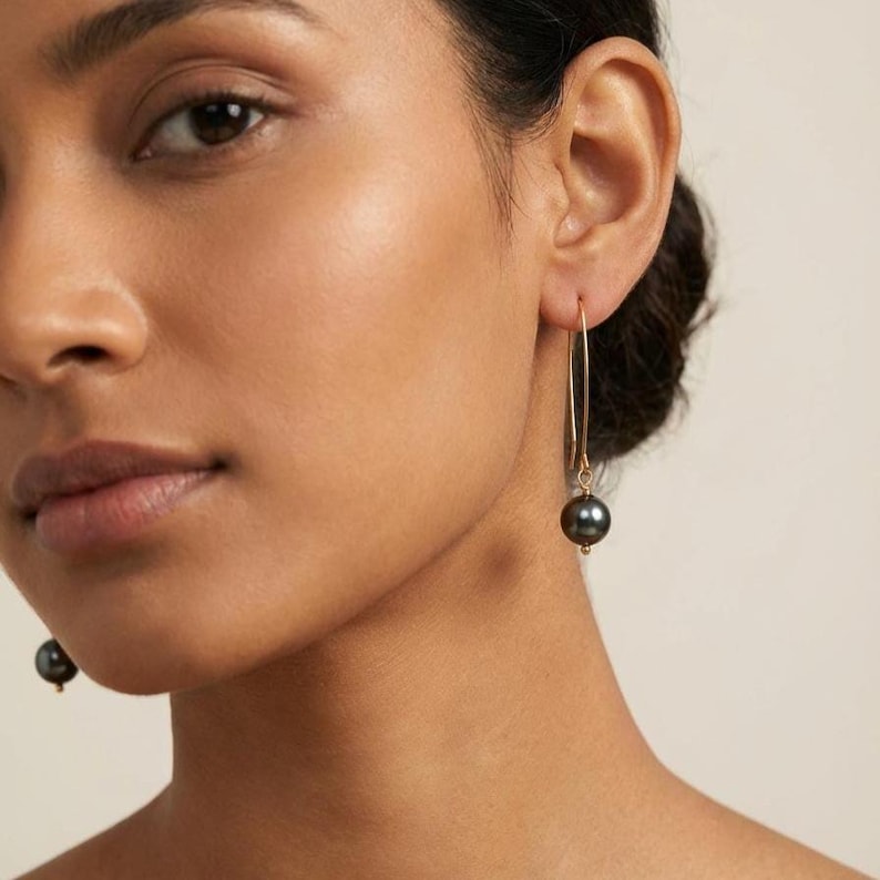 Tahitian Pearl Earrings • Pearl Drop Earrings • Simple Earrings • Everyday Earrings • Pearl Dangle Earrings • Bridal Earrings • Wedding image 2