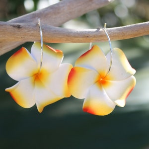 Orange Flower Earrings, Orange Earrings, Plumeria Earrings, Flower Hoop Earrings, Floral Earrings, Summer Earrings, Bridal Wedding Earrings