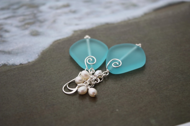 Blue Sea Glass Earrings Seaglass Earrings Sea Glass Jewelry Wedding Earrings Bridal Earrings Bridesmaid Beach Jewelry Seaglass Jewelry