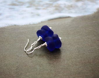 Cobalt Blue Sea Glass Earrings, Seaglass Earrings, Beach Glass Earrings, Sea Glass Jewelry, Seaglass Jewely, Beach Wedding Ocean Jewelry