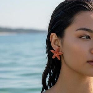 Pendientes de estrella de mar y aguamarina, pendientes de estrella de mar, joyas de estrella de mar, boda en la playa, pendientes de sirena Ariel, joyería de sirena, estilo náutico imagen 13