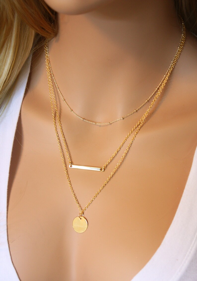 Initial Monogram Bar Necklace, Personalized Necklace, Layered Necklace, Minimalist Jewelry, Simple Necklace, Set of 3 Necklaces 