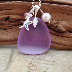 Purple Sea Glass Jewelry, Sea Glass Necklace, Seaglass Necklace, Seaglass Jewelry Wedding Jewelry Bridal Jewelry Bridesmaid Jewelry Engraved