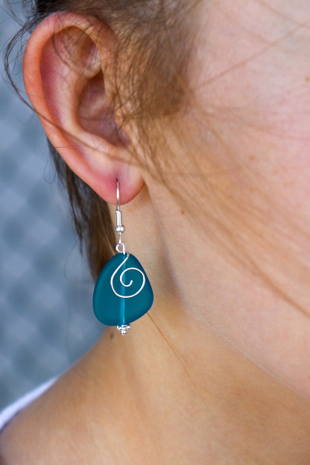 Teal Sea Glass Earrings Seaglass Earrings Sea Glass Jewelry Beach Glass Earrings Beach Glass ...