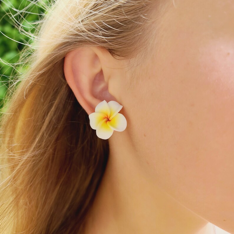 Flower Earrings Plumeria Frangipani Flower Jewelry Floral Etsy