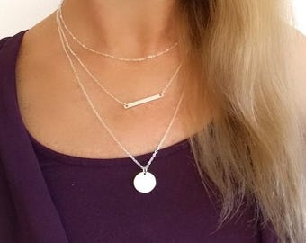Collar con inicial, regalo para abuela, joyería personalizada de aniversario, regalo de cumpleaños, disco con monograma, collar con letra personalizada, collar para mamá primeriza