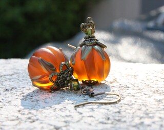 Orecchini Pendenti A Forma Di Zucca Per Donna - Oro E Arancione - Accessori Halloween E Autunno