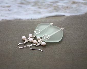 Aqua Sea Glass Earrings, Seaglass Earrings, Sea Glass Jewelry, Wedding Earrings, Bridal Earrings, Bridesmaid Beach Jewelry, Seaglass Jewelry