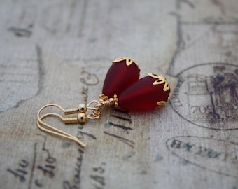 Red Sea Glass Earrings Beach Glass Earrings Red Earrings Bridesmaid Gift Wedding Jewelry Bridal Jewelry Bridesmaid Jewelry Bridal Earrings