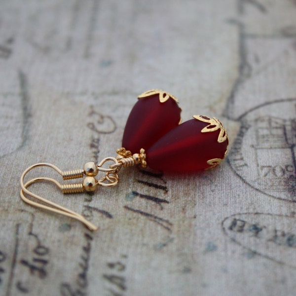 Red Sea Glass Earrings Beach Glass Earrings Red Earrings Bridesmaid Gift Wedding Jewelry Bridal Jewelry Bridesmaid Jewelry Bridal Earrings
