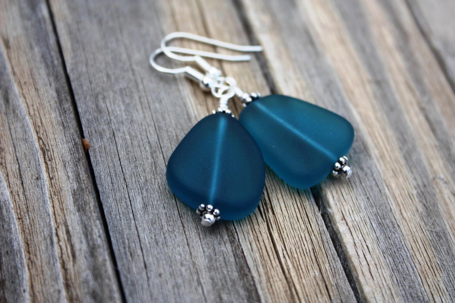 Teal Sea Glass Earrings Seaglass Earrings Sea Glass Jewelry Etsy