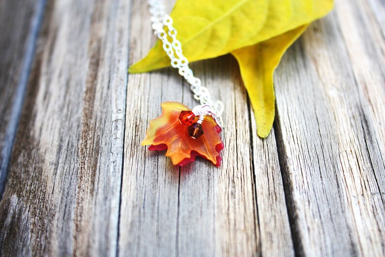 Maple Leaf Necklace, Fall Wedding, Leaf Necklace, Maple Leaf Charm, Woodland Necklace, Nature Jewelry, Autumn Necklace, Maple Leaf Pendant image 7