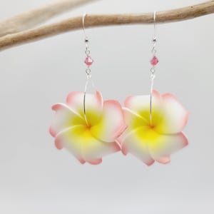 Statement Earrings, Flower Earrings Plumeria, Frangipani Gift for girl, gift for her, Hawaiian Jewelry Tropical Flower Bridal Flower Jewelry