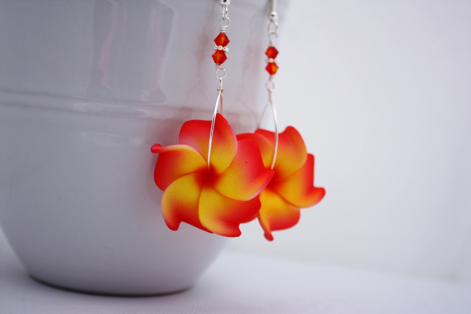 Orange Flower Earrings Flower Jewelry Orange Earrings Etsy