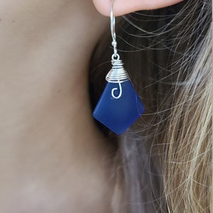 Sea Glass Earrings Cobalt Blue, Seaglass Earrings, Sea Glass Jewelry, Beach Glass Earrings, Beach Jewelry, Seaglass Jewelry, Ocean Jewelry