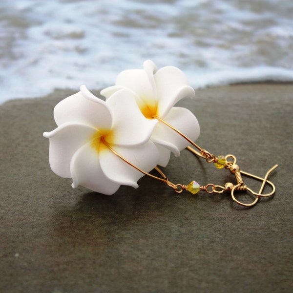 White Flower Earrings Plumeria, Frangipani Floral Earrings, Hawaii Jewelry Hawaiian Jewelry, Tropical Flower, Flower Jewelry, Floral Jewelry