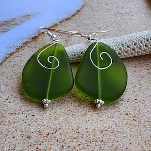 Beautiful Green Sea Glass Earrings – Seaglass Jewelry, Beach Glass Earrings, Hawaiian Jewelry, Gifts from Hawaii, Handmade on Maui