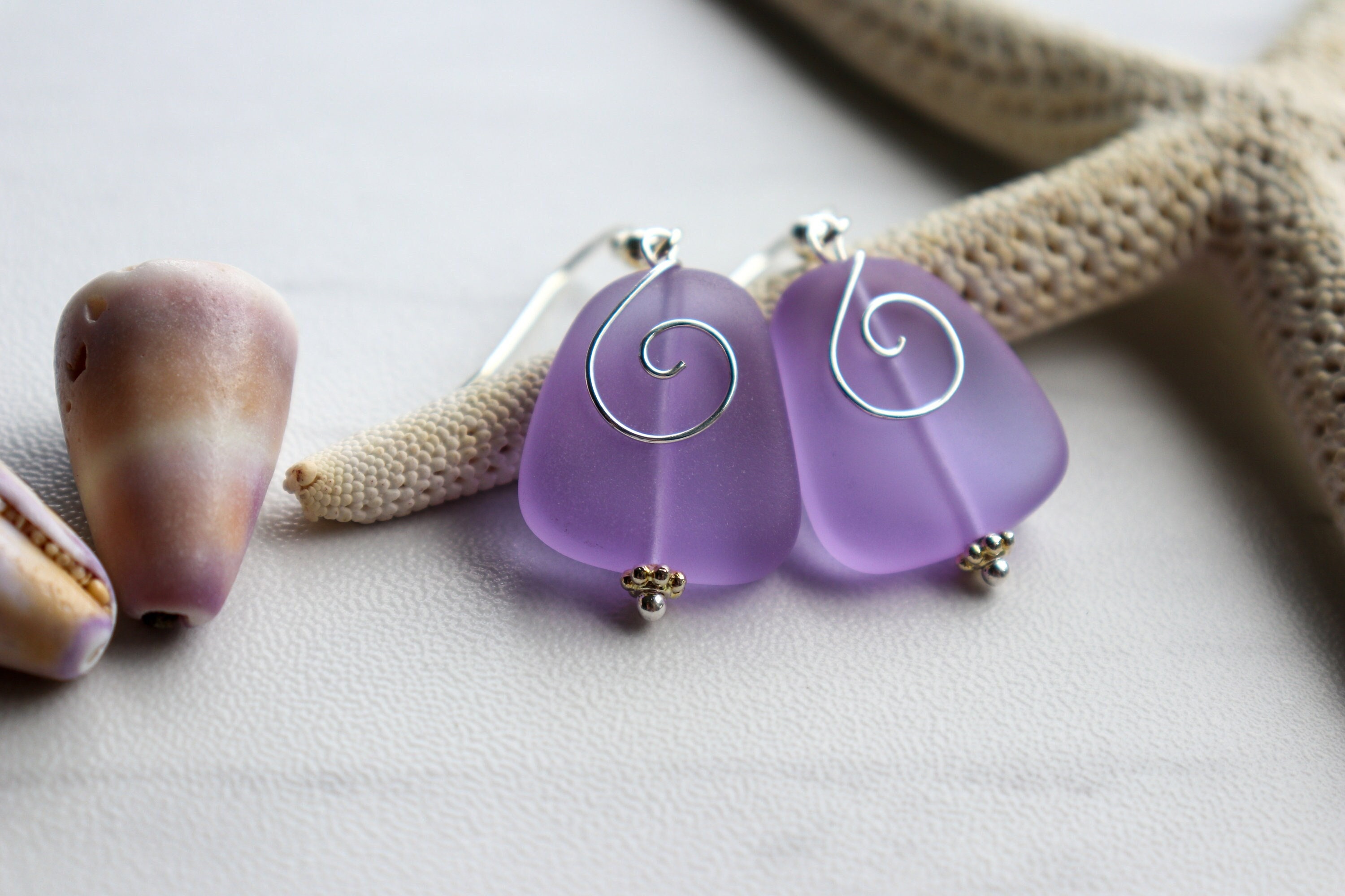 Purple Sea Glass Earrings Seaglass Earrings Sea Glass Jewelry